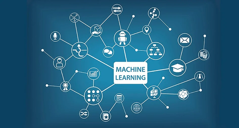 Machine learning network diagram connecting data, models and AI applications