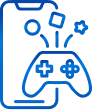 “Icon of a smartphone with a game controller and shapes, symbolizing mobile gaming and app-based games.”