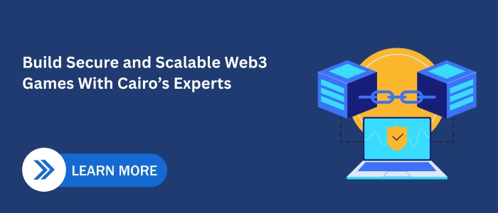 CTA banner showing Cairo Web3 experts with blockchain servers and a secure laptop illustrationa