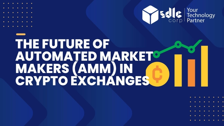 Future of AMM in crypto exchanges showing liquidity pools, DeFi trading, smart contracts, and automated market makers