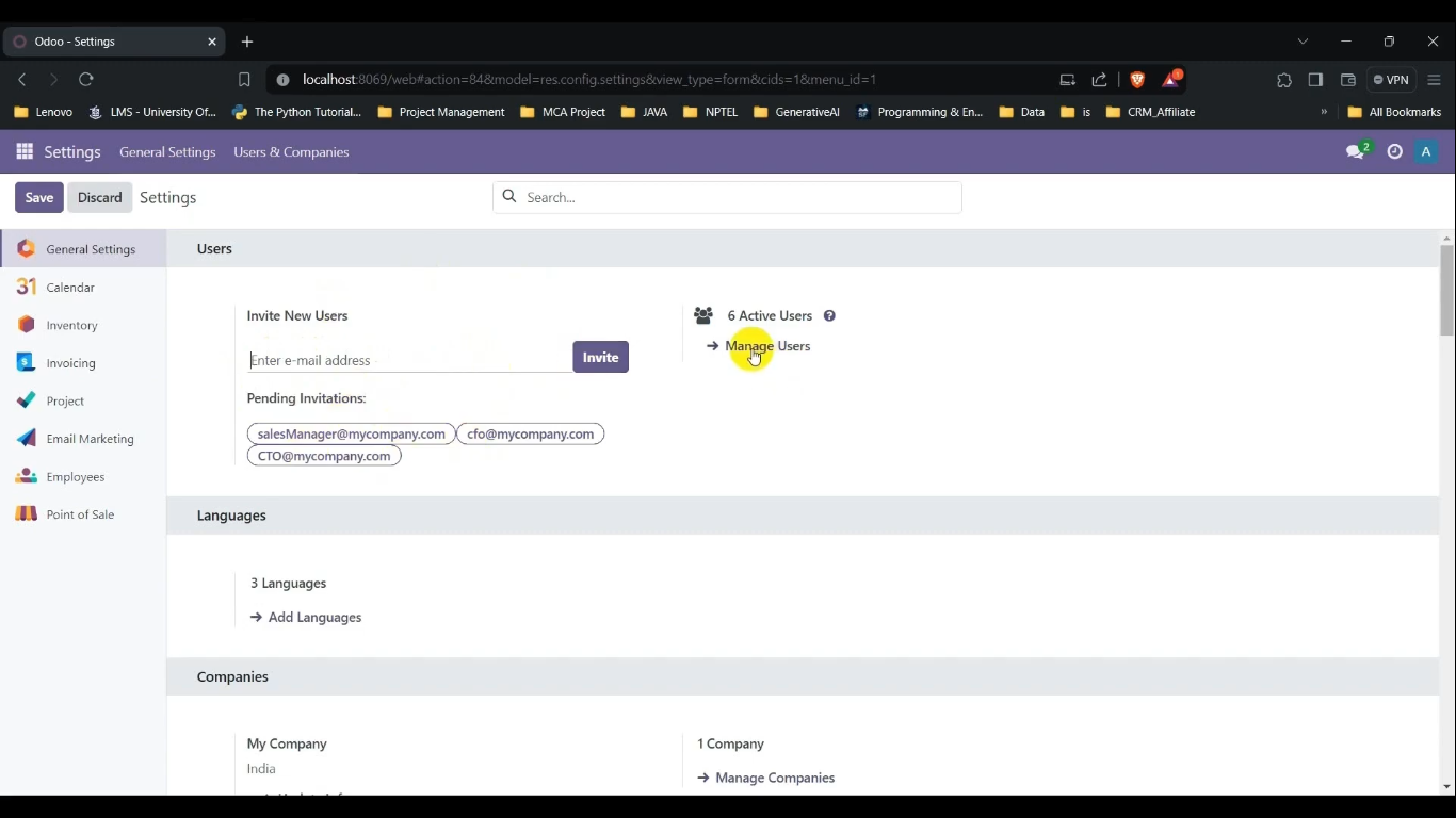Creating a User in Odoo: Navigate to the Users Page