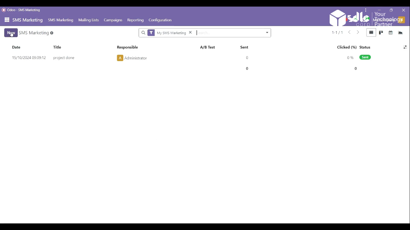 How to Use Odoo for SMS Marketing: Click on the New SMS Marketing