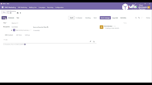 How to Use Odoo for SMS Marketing: Fill the Details and Click on the Send Button
