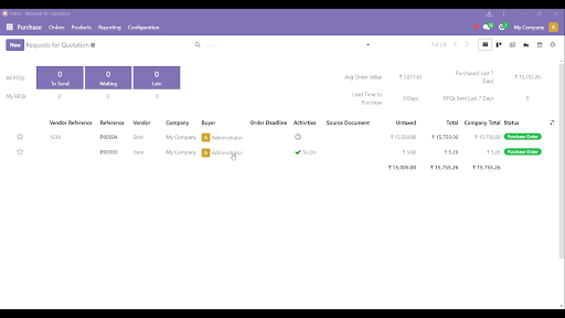Create a Purchase Bill and Pay It in Odoo: Go to Request for Quotation (RFQ)