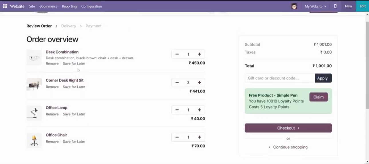 Save for later feature in odoo 18 website