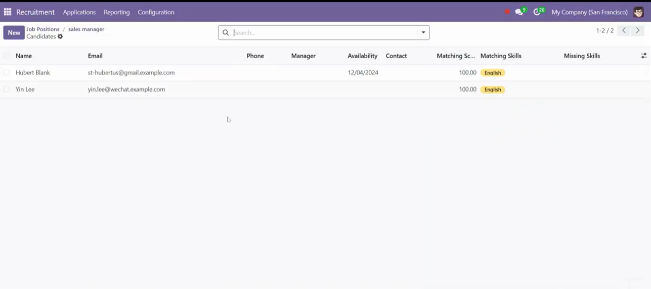 Search Matching applicants in odoo 18