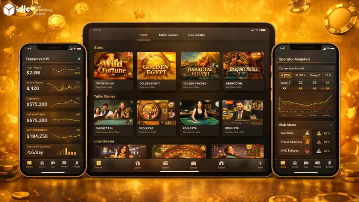 Casino executive KPIs, player lobby, and operational analytics overview