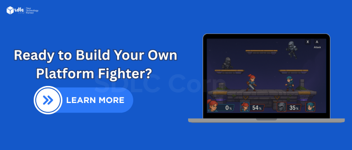 “Unity game development environment displaying character movement script, stage layout, and gameplay preview for a Super Smash Bros-style fighting game.”