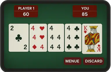 A Rummy 500 mobile game screen showing player scores and card sets, representing Western-style scoring gameplay with smooth and dynamic app design.