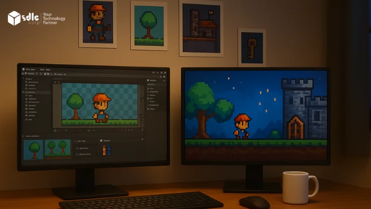 “Developers collaborating on an indie game project, illustrating how to choose the best indie game development partner for creative success”