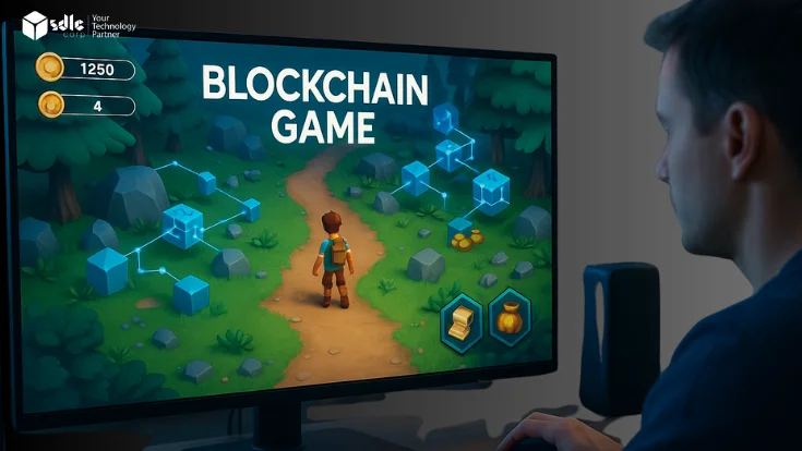 Concept illustration for developing a blockchain game