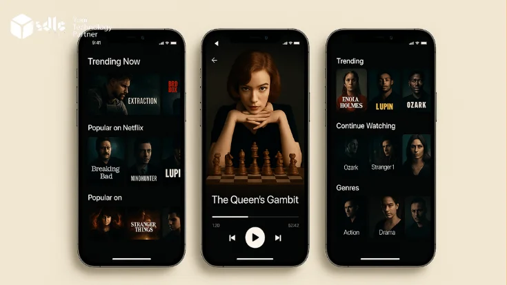 displaying a streaming interface of an OTT App Like Stan, showcasing trending shows, video playback, and user dashboard.