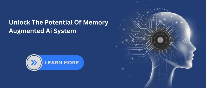 Digital illustration representing a Memory-Augmented AI System, showing a human head silhouette integrated with futuristic circuits and a central processor chip.