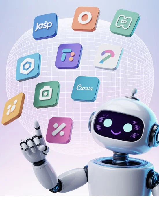 AI services illustration with digital technology elements