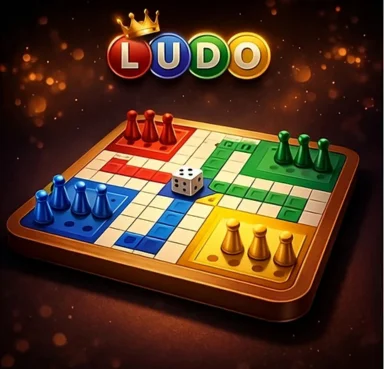 ludo board game with dice and colored tokens on game board