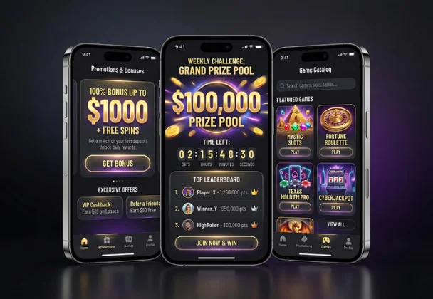 real money game app interface with casino features and rewards screen