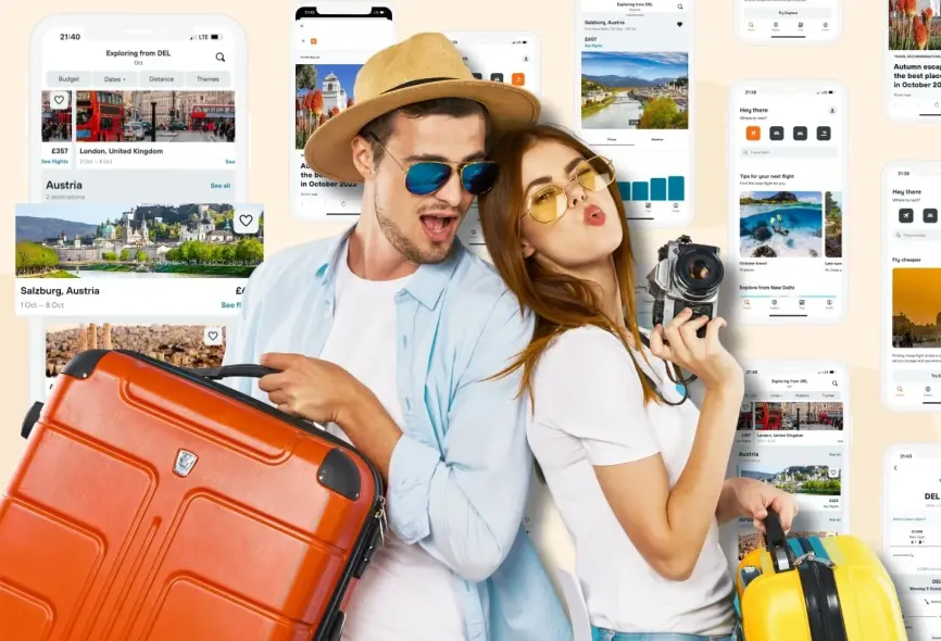 Travellers using a travel booking app
