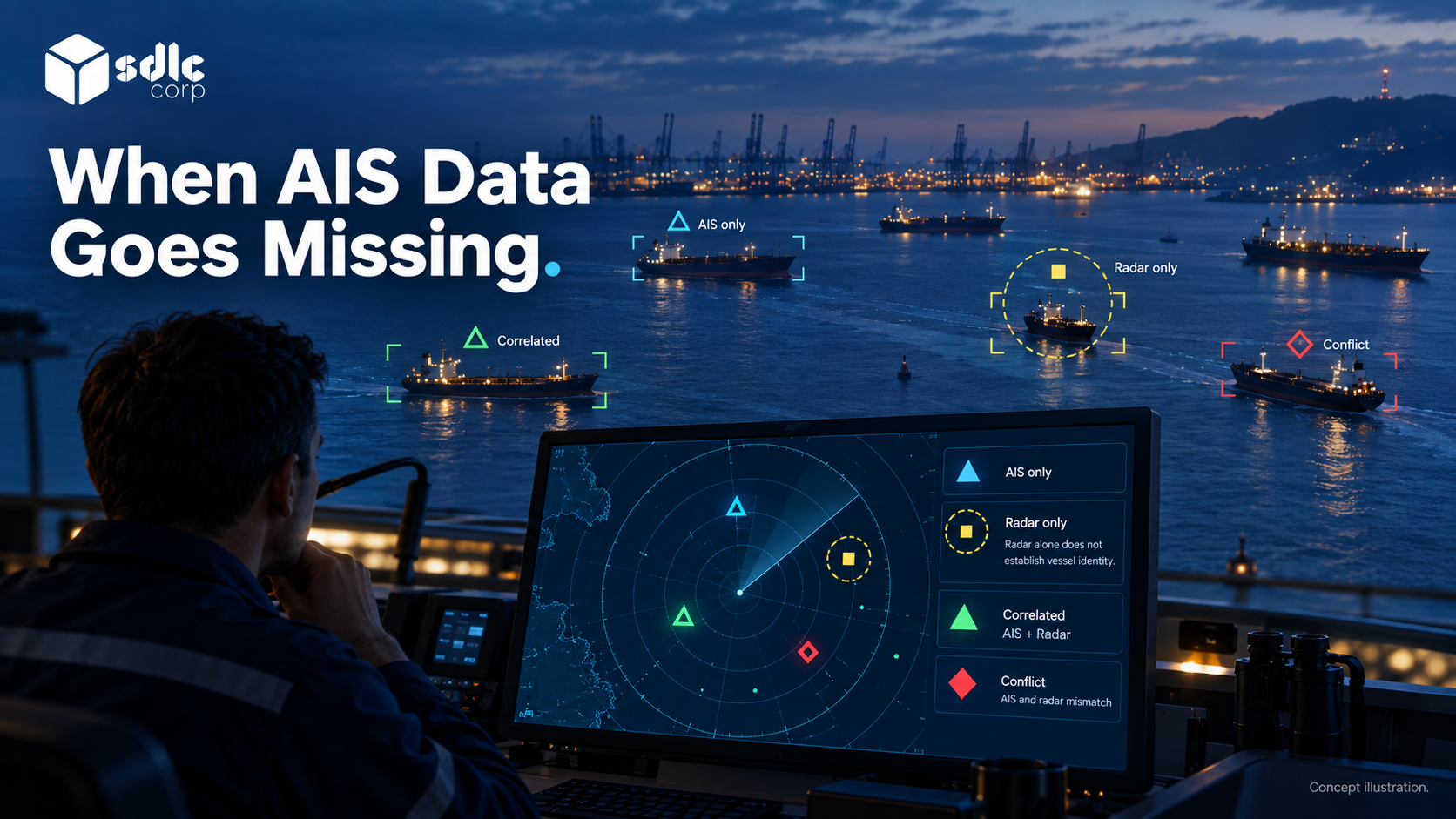 AIS interruption with a radar only target and human identity review.