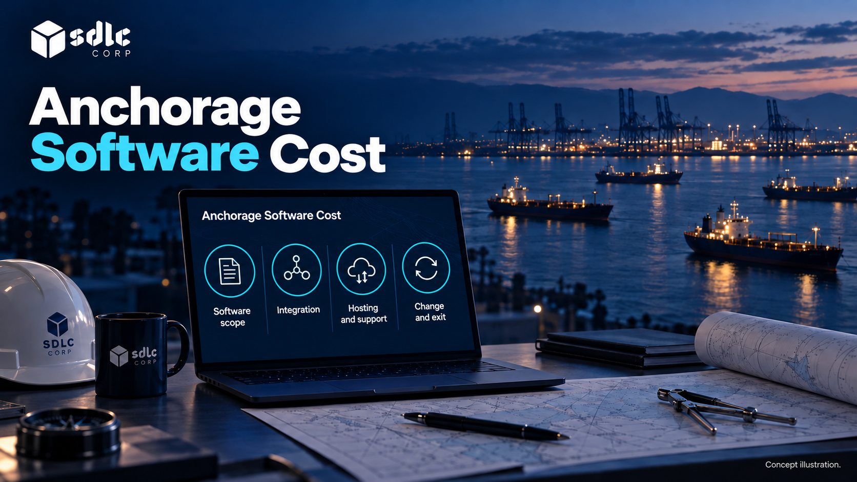 Software cost categories include scope, integration, hosting and support, and change and exit.
