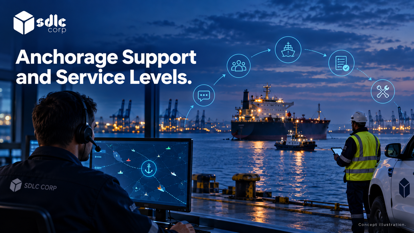 A port support handoff and service incident lifecycle.