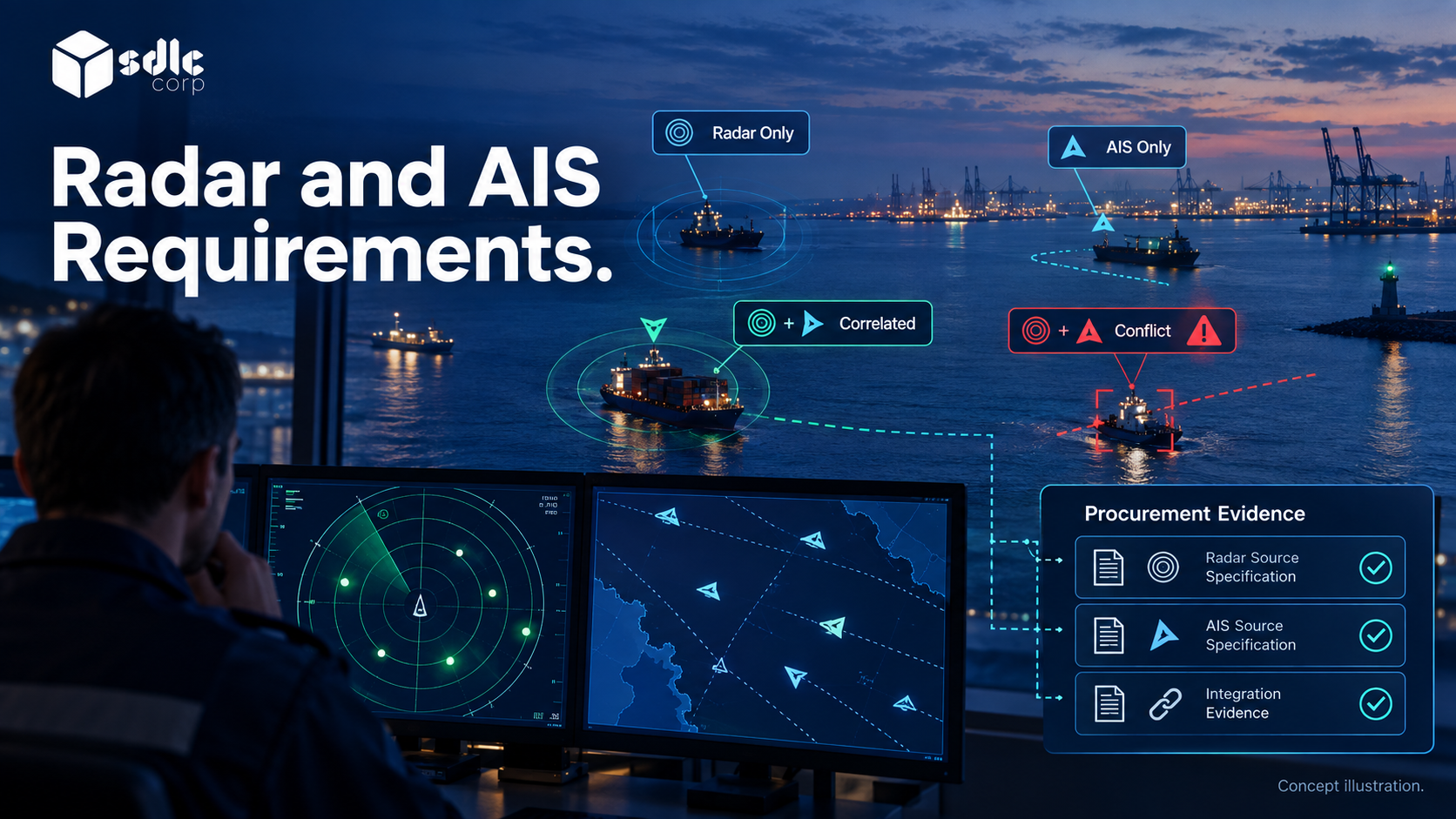 Radar and AIS source states linked to procurement evidence.