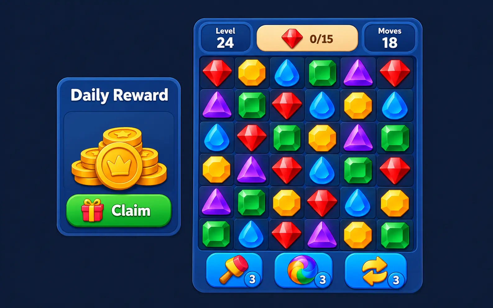 Match-3 puzzle game development for iOS and Android